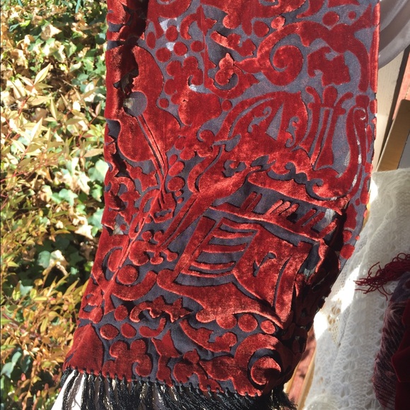 Burnt velvet burgundy and nylon scarf HP25 - Picture 2 of 5